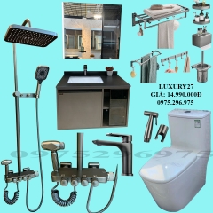 LUXURY27 - Combo phòng tắm cao cấp . Bồn cầu liền khối nắp UF chống xước, tủ chậu nhựa.