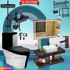 COMBO08 - Combo phòng tắm cao cấp trắng đen, bàn đá 2 tầng...