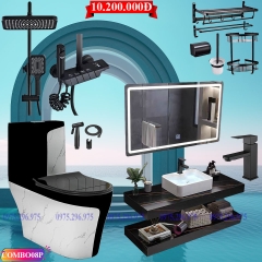 COMBO08 - Combo phòng tắm cao cấp trắng đen, bàn đá 2 tầng...