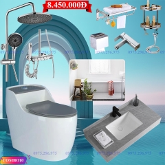 COMBO10 - Combo trọn bộ phòng tắm cao cấp, bồn cầu liền khối, bàn đá 1 tầng...