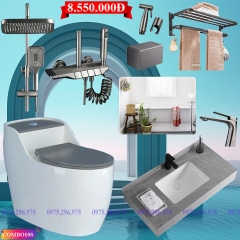 COMBO10 - Combo trọn bộ phòng tắm cao cấp, bồn cầu liền khối, bàn đá 1 tầng...