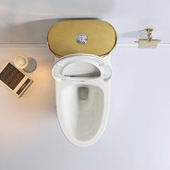 KA1986 - Bồn cầu liền khối trắng vàng, sứ nung tráng men nano cao cấp