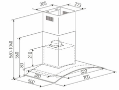 Máy hút khử mùi phím cơ cao cấp Sevilla SV3388S1/70. Kích thước 700 x 500 x  (700-1000)mm (DxRxC)