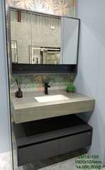 TC2271 - Tủ bàn đá cao cấp, đá nhân tạo chống xước, kết hợp chậu sứ âm, tủ dưới inox 304, vòi nóng lạnh, tủ gương inox