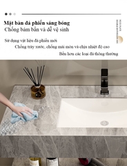 BD1032 -  Bàn đá đôi chống xước, bề mặt bóng, chậu liền mép, gương viền thép đen, vòi nóng lạnh.