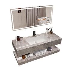 STAR03 - Combo phòng tắm cao cấp. Bồn cầu liền khối nắp UF chống xước, bàn đá 2 tầng nâu vân mây.