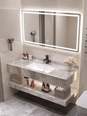 BD1031 - Bàn đá đôi chống xước, bề mặt bóng, chậu liền mép