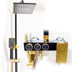 LUXURY18 - Combo phòng tắm bồn cầu liền khối đen trắng, tủ chậu nhôm đen, sen cây nhiệt độ đen vàng 3 nhấn....