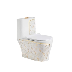 KA605 - Bồn cầu liền khối sứ nung tráng men nano trắng vàng cao cấp