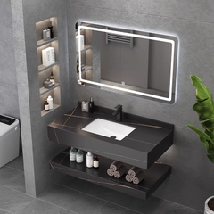 NT12 - Bàn đá đôi chống xước, bề mặt nhám kết hợp chậu sứ âm(Chưa bao gồm gương và vòi)