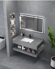 NT14 - Bàn đá đôi chống xước, bề mặt nhám kết hợp chậu sứ âm(Chưa bao gồm vòi và gương)
