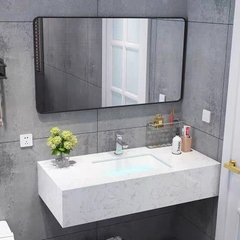 BÀN ĐÁ ĐƠN NHÂN TẠO 1 TẦNG KẾT HỢP CHẬU ÂM VÀ GƯƠNG THƯỜNG VIỀN THÉP ĐEN BD09