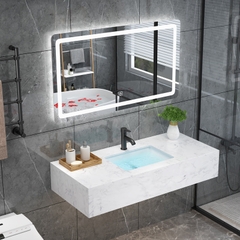 COMBO06 - Combo trọn bộ bồn cầu liền khối, sen cây nhiệt độ đồng mạ crom vuông, bàn đá 1 tầng...