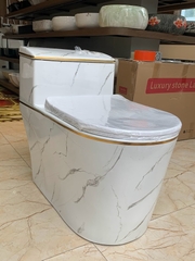 KA602 - Bồn cầu liền khối sứ nung tráng men trắng vàng cao cấp