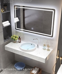 BÀN ĐÁ ĐƠN NHÂN TẠO TRONG NƯỚC 1 TẦNG KẾT HỢP CHẬU BÁN ÂM TRÒN VÀ GƯƠNG LED BD17