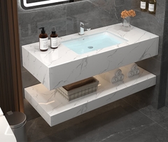 NT11 - Bàn đá đôi chống xước, bề mặt nhám kết hợp chậu sứ âm(Chưa bao gồm gương và vòi)