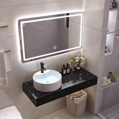 BÀN ĐÁ ĐƠN NHÂN TẠO TRONG NƯỚC 1 TẦNG KẾT HỢP CHẬU NỔI LỆCH VÀ GƯƠNG LED BD11