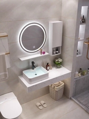 BÀN ĐÁ ĐƠN NHÂN TẠO TRONG NƯỚC 1 TẦNG KẾT HỢP CHẬU NỔI VÀ KỆ GƯƠNG BD28