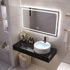 BÀN ĐÁ ĐƠN NHÂN TẠO TRONG NƯỚC 1 TẦNG KẾT HỢP CHẬU NỔI LỆCH VÀ GƯƠNG LED BD11