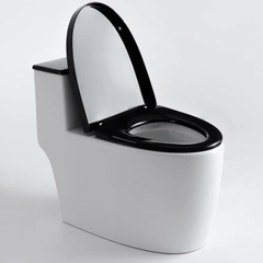 KA6016 - Bồn cầu trứng liền khối đen trắng, men nano chống bám dính, bộ xả cao cấp, nước xả mạnh và êm.