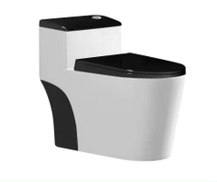 KA6017 - Bồn cầu trứng liền khối đen viền trắng, men nano chống bám dính, bộ xả cao cấp, nước xả mạnh và êm.