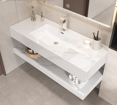 BD1001 - Bàn đá đôi chống xước, bề mặt bóng kết hợp chậu liền mép