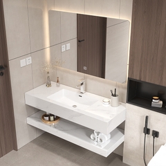 BD1001 - Bàn đá đôi chống xước, bề mặt bóng kết hợp chậu liền mép