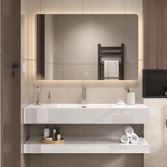 BD1001 - Bàn đá đôi chống xước, bề mặt bóng kết hợp chậu liền mép