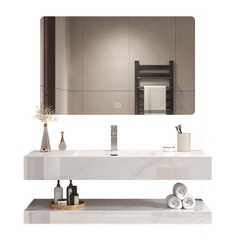 BD1001 - Bàn đá đôi chống xước, bề mặt bóng kết hợp chậu liền mép