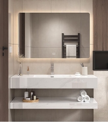 BD1001 - Bàn đá đôi chống xước, bề mặt bóng kết hợp chậu liền mép