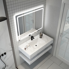 BD1001 - Bàn đá đôi chống xước, bề mặt bóng kết hợp chậu liền mép