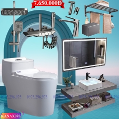 KANAX07 - Combo phòng tắm trọn bộ, bàn đá chống xước 2 tầng, gương led cảm ứng