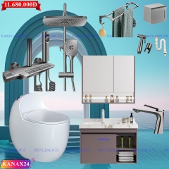 KANAX24 - Combo trọn bộ phòng tắm, tủ chậu nhựa, tủ gương led cảm ứng cao cấp
