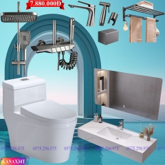 KANAX34 - Combo trọn bộ bồn cầu thông minh, bàn đá 2 tầng chống xước, sen cây bàn phím ghi xám...