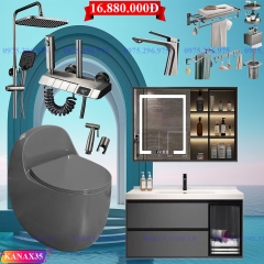 KANAX35 - Combo phòng tắm ghi xám, bồn cầu trứng, tủ chậu nhựa, sen cây bàn phím...