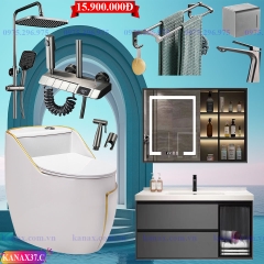 KANAX37 - Combo phòng tắm ghi xám, bồn cầu trứng mới, tủ chậu nhựa, sen cây bàn phím...
