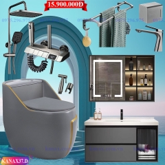 KANAX37 - Combo phòng tắm ghi xám, bồn cầu trứng mới, tủ chậu nhựa, sen cây bàn phím...