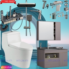KANAX40 - Combo trọn bộ phòng tắm, tủ chậu nhựa, sen cây ghi xám hiển thị nhiệt độ..