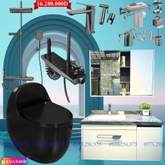 KANAX41 - Combo trọn bộ phòng tắm, tủ chậu nhựa, sen cây ghi xám củ bàn lớn cao cấp..