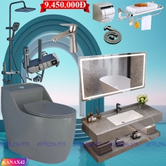 KANAX42 - Combo trọn bộ phòng tắm, bồn cầu ghi xám, bàn đá ghi xám 2 tầng...