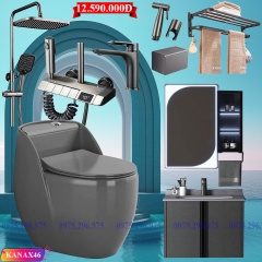 KANAX46 - Combo trọn bộ phòng tắm, bồn cầu trứng ghi, tủ chậu ghi 60cm...