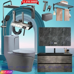 KANAX49 - Combo trọn bộ phòng tắm, bồn cầu ghi xám, tủ chậu nhựa ghi xám..