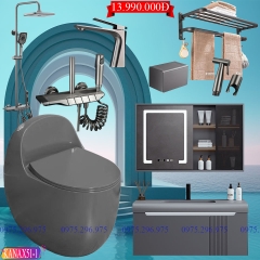 KANAX51B - Combo trọn bộ phòng tắm cao cấp, bồn trứng, tủ chậu nhựa ghi xám(15-20tr)