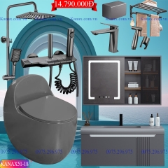 KANAX51A - Combo trọn bộ phòng tắm cao cấp, bồn trứng, tủ chậu nhựa ghi xám