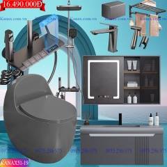 KANAX51B - Combo trọn bộ phòng tắm cao cấp, bồn trứng, tủ chậu nhựa ghi xám(15-20tr)