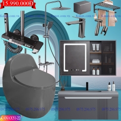 KANAX51B - Combo trọn bộ phòng tắm cao cấp, bồn trứng, tủ chậu nhựa ghi xám(15-20tr)