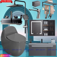 KANAX51B - Combo trọn bộ phòng tắm cao cấp, bồn trứng, tủ chậu nhựa ghi xám(15-20tr)