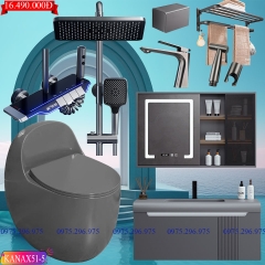 KANAX51B - Combo trọn bộ phòng tắm cao cấp, bồn trứng, tủ chậu nhựa ghi xám(15-20tr)