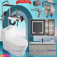 KANAX57B - Combo trọn bộ phòng tắm cao cấp, tủ chậu nhựa, bồn cầu men nano tuyết