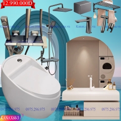 KANAX60 - Combo trọn bộ phòng tắm, tủ chậu nhựa, bồn cầu trứng men nano tuyết